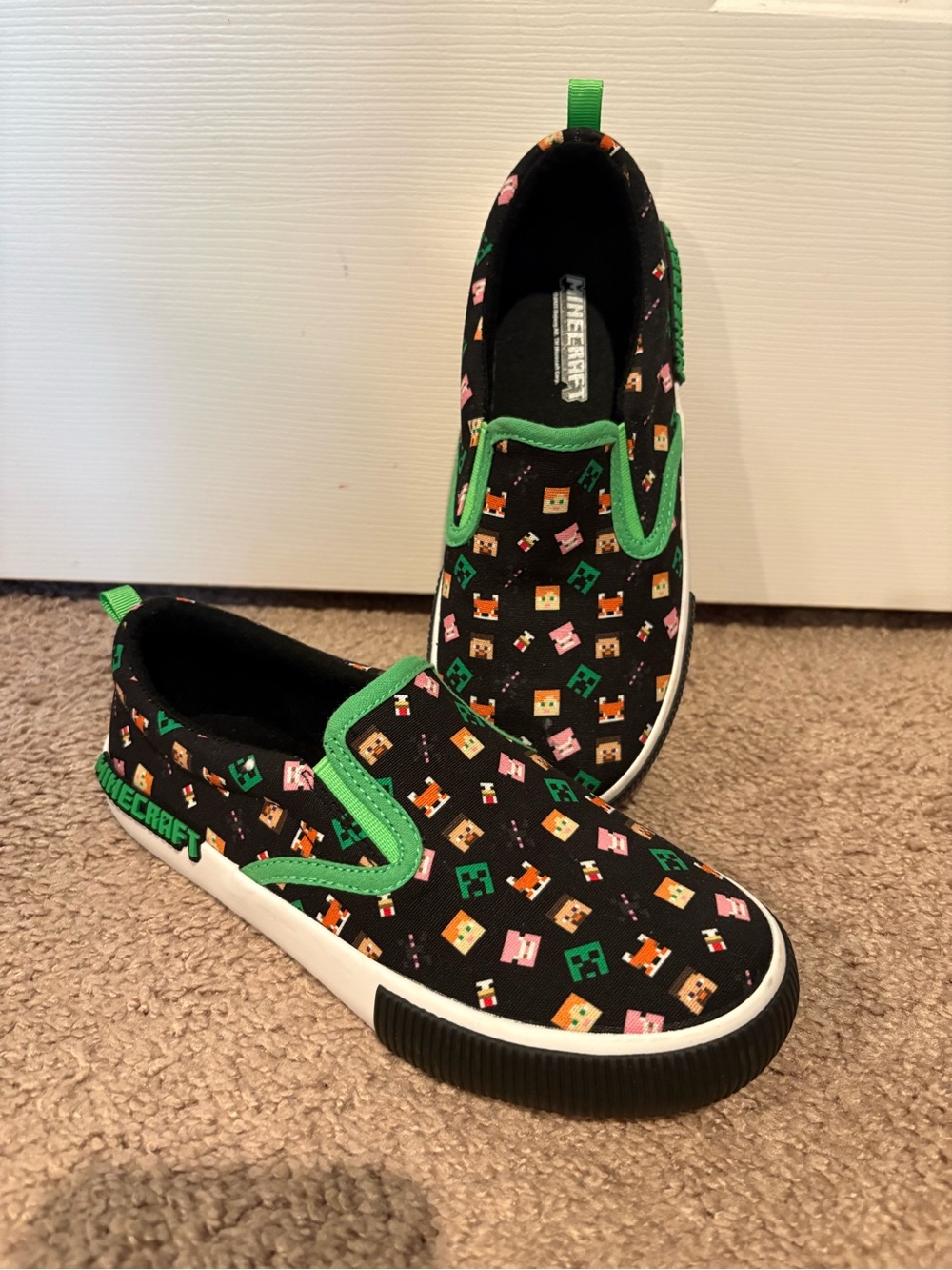 Kids Black & Green Slip-On Shoes